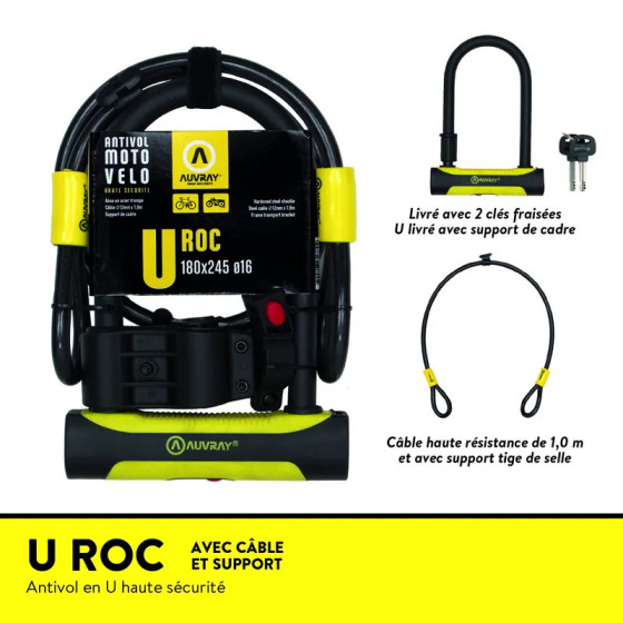 U ROC avec câble et support - Antivol vélo - Auvray