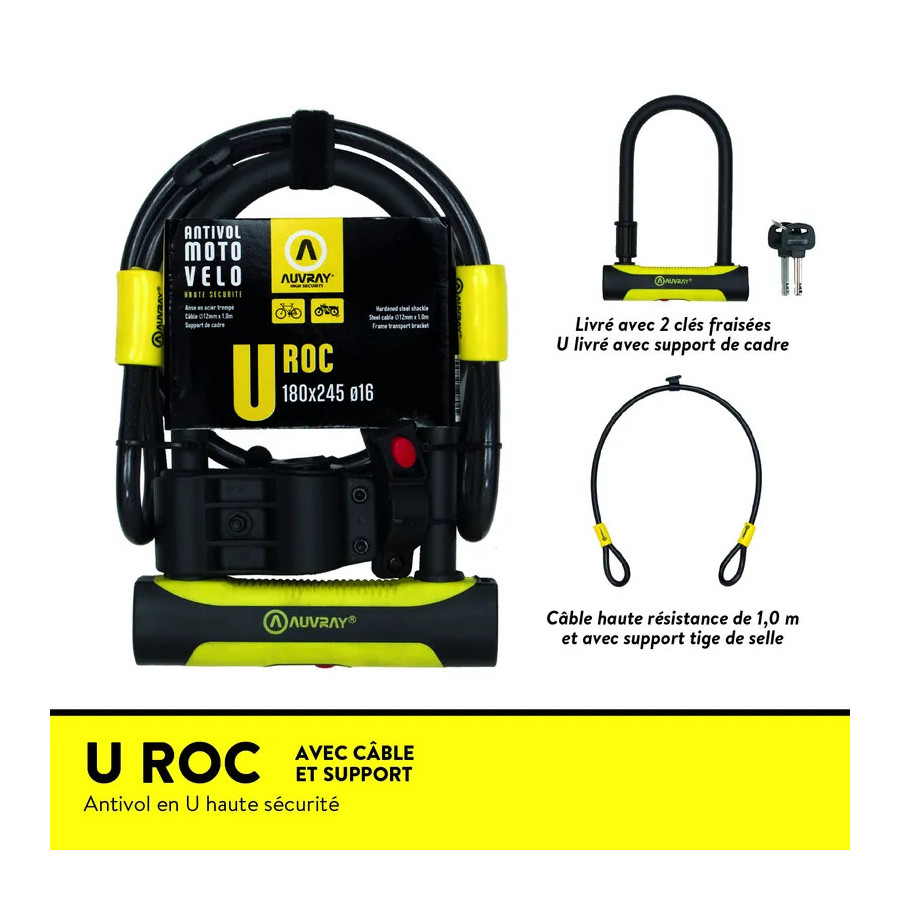 U ROC avec câble et support - Antivol vélo - Auvray