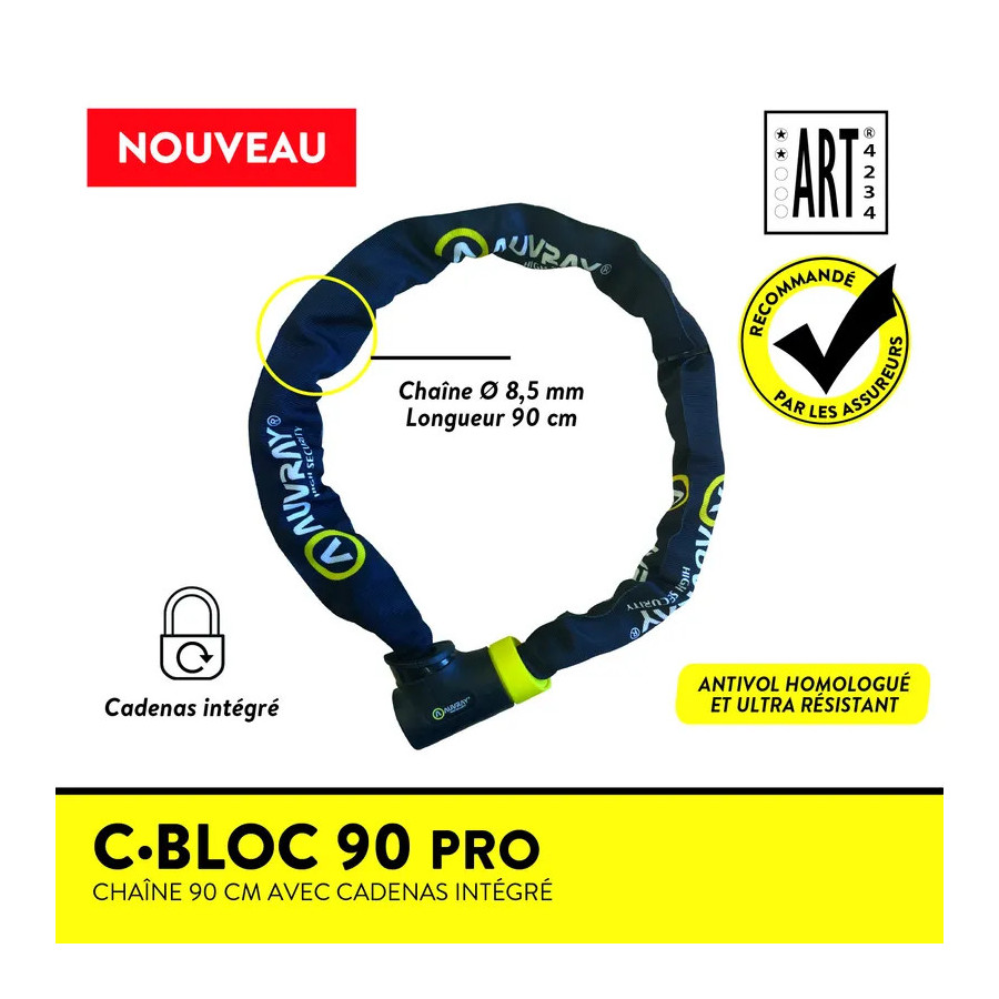Chaine Antivol vélo C-BLOC Pro - 90 cm - D8 - Auvray