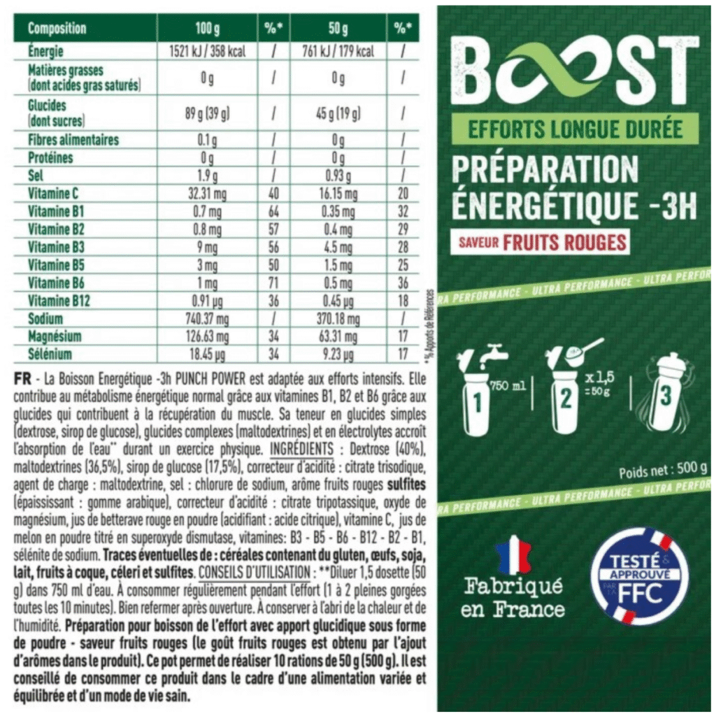 Valeurs nutritionnelles Boisson punch Power